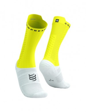 Cycling Socks ανδρικα Compressport Pro αγωνιστικα Socks v4.0 Bike ασπρα κίτρινα | SJANP-1386