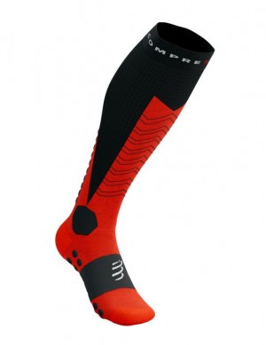 High Socks ανδρικα Compressport Ski Mountaineering Full Socks μαυρα κοκκινα | UVTGR-7109