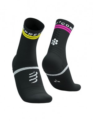 καλτσες για τρεξιμο ανδρικα Compressport Pro Marathon Socks V2.0 μαυρα κίτρινα ροζ | BHDIL-2598