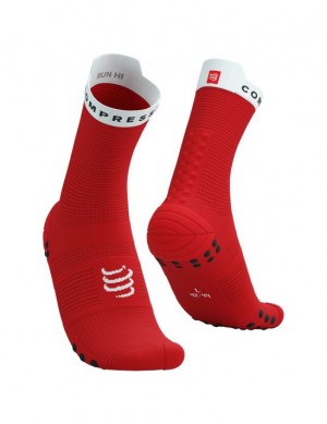 καλτσες για τρεξιμο ανδρικα Compressport Pro αγωνιστικα Socks v4.0 Run High κοκκινα ασπρα | FKORD-8612