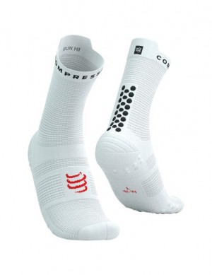 καλτσες για τρεξιμο ανδρικα Compressport Pro αγωνιστικα Socks v4.0 Run High ασπρα μαυρα | JVMBQ-1578