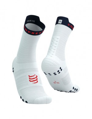 καλτσες για τρεξιμο ανδρικα Compressport Pro αγωνιστικα Socks v4.0 Run High ασπρα | BTZKN-1054