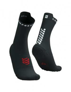 καλτσες για τρεξιμο ανδρικα Compressport Pro αγωνιστικα Socks v4.0 Run High μαυρα ασπρα | SZHQU-4167