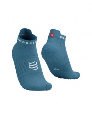 καλτσες για τρεξιμο ανδρικα Compressport Pro αγωνιστικα Socks v4.0 Run Low μπλε ασπρα | MOZKP-4529