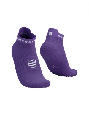 καλτσες για τρεξιμο ανδρικα Compressport Pro αγωνιστικα Socks v4.0 Run Low μωβ ασπρα | ZOAVH-5180