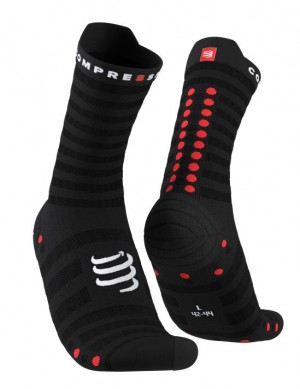 καλτσες για τρεξιμο ανδρικα Compressport Pro αγωνιστικα Socks v4.0 Ultralight Run High μαυρα κοκκινα | OMPHI-8046