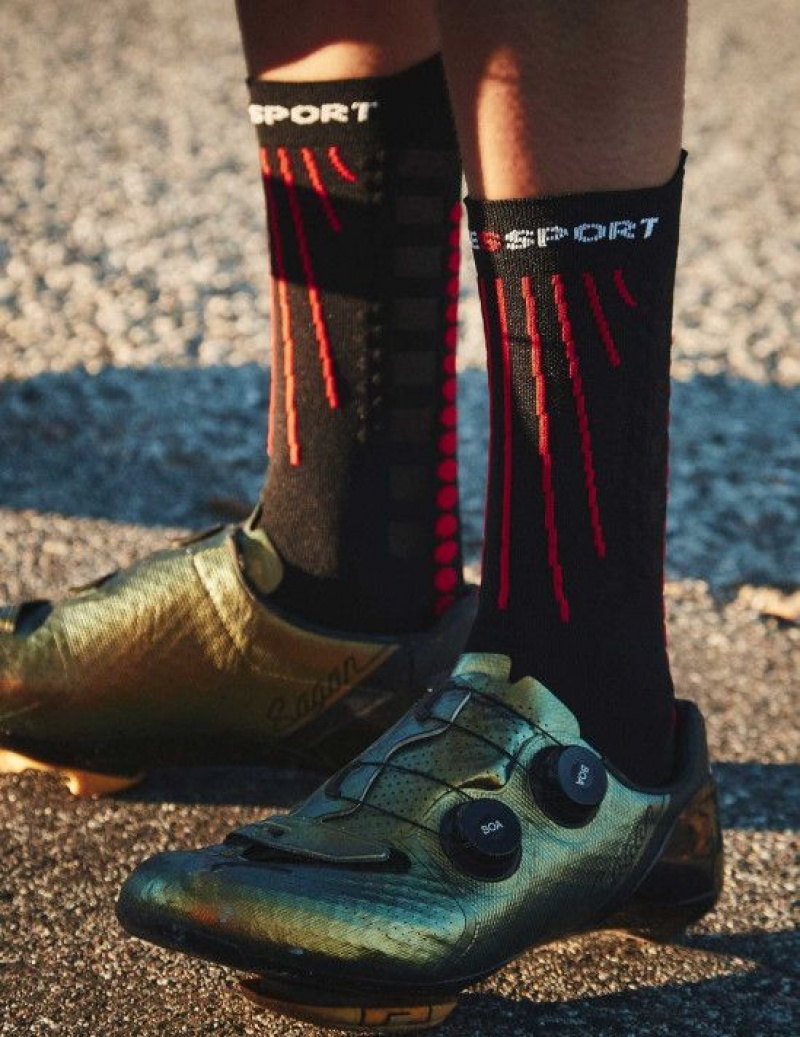 Cycling Socks ανδρικα Compressport Aero Socks μαυρα κοκκινα | KXCBG-1963