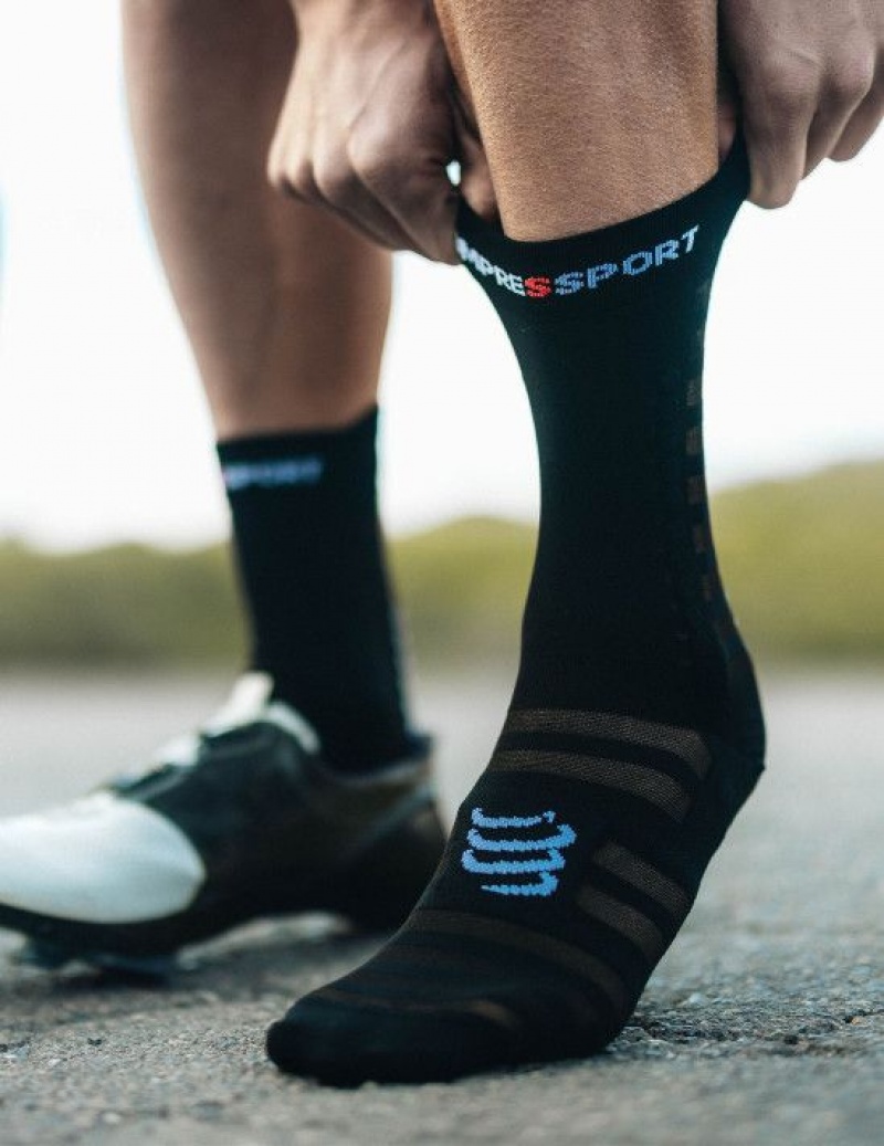 Cycling Socks ανδρικα Compressport Pro αγωνιστικα Socks v4.0 Ultralight Bike μαυρα ασπρα | NOJRF-1782