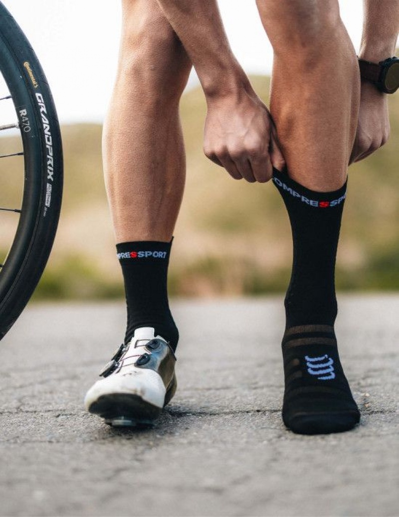 Cycling Socks ανδρικα Compressport Pro αγωνιστικα Socks v4.0 Ultralight Bike μαυρα ασπρα | NOJRF-1782