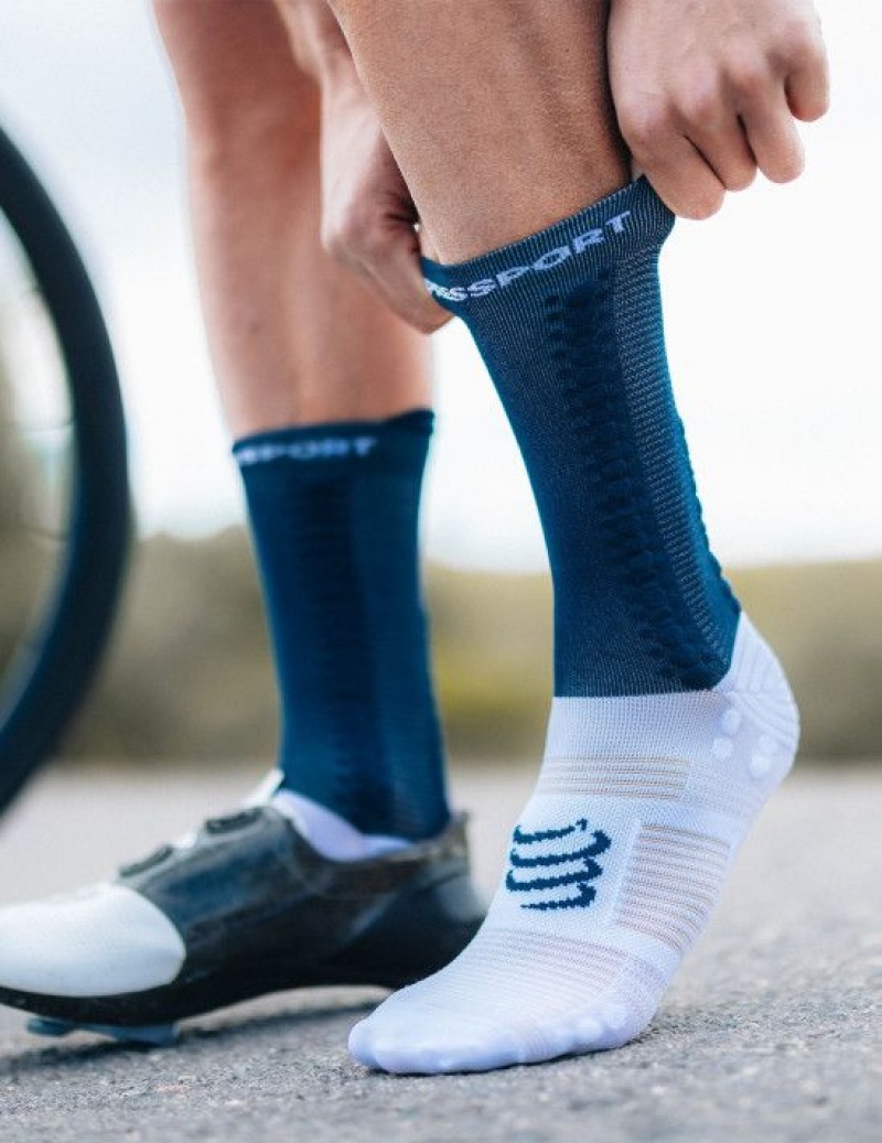 Cycling Socks ανδρικα Compressport Pro αγωνιστικα Socks v4.0 Bike ασπρα | RSKAQ-2198