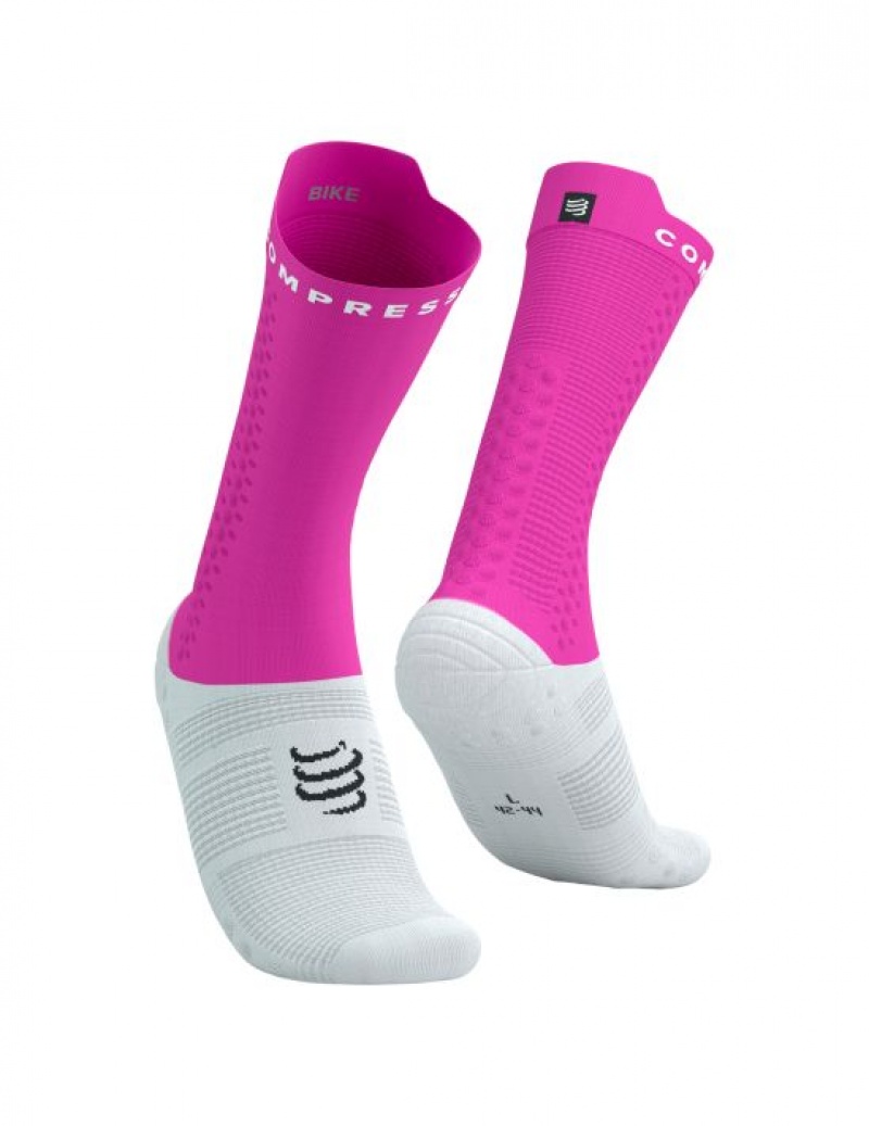 Cycling Socks ανδρικα Compressport Pro αγωνιστικα Socks v4.0 Bike ασπρα ροζ | CISTV-2345