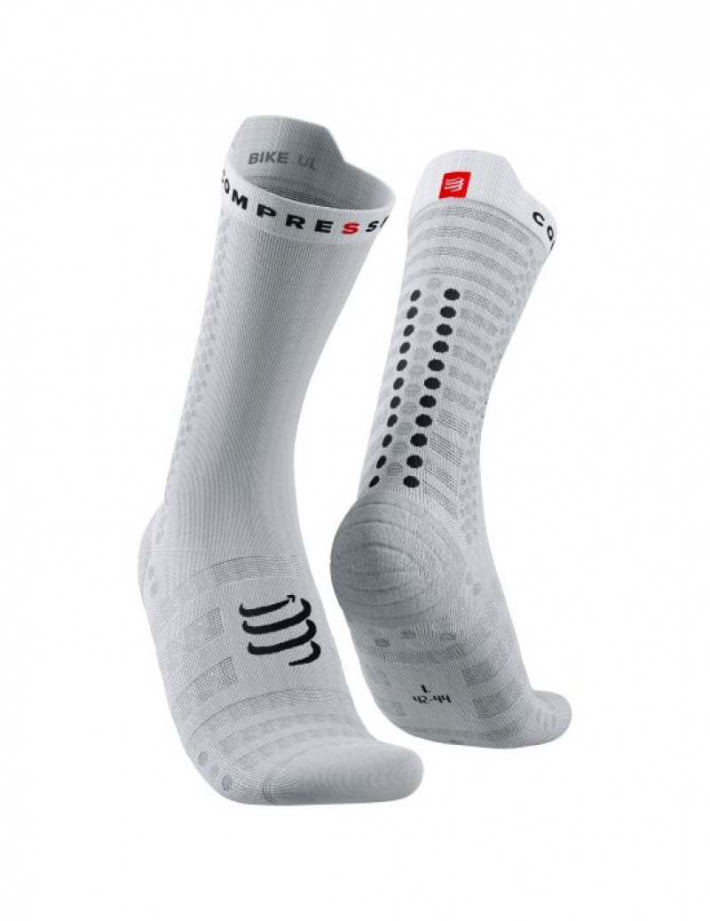 Cycling Socks ανδρικα Compressport Pro αγωνιστικα Socks v4.0 Ultralight Bike ασπρα μαυρα | YMRCQ-9320