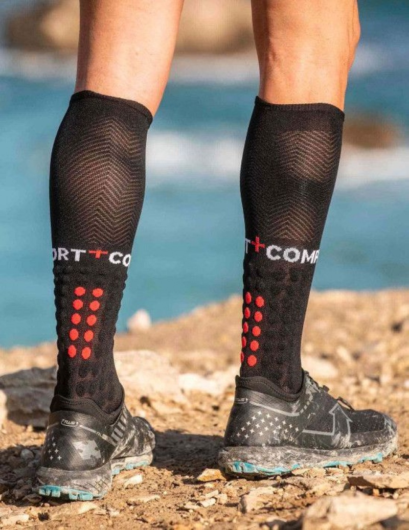 High Socks ανδρικα Compressport Full Socks Run μαυρα | QKDJS-7685