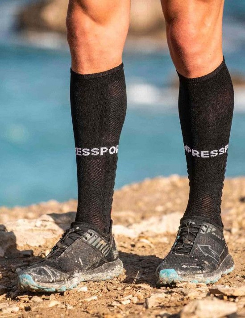 High Socks ανδρικα Compressport Full Socks Run μαυρα | QKDJS-7685