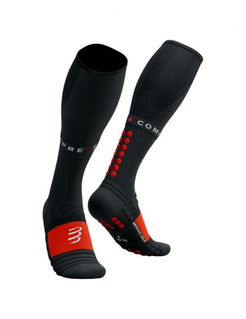 High Socks ανδρικα Compressport Full Socks Χειμερινά Run μαυρα κοκκινα | ZJUIN-0893