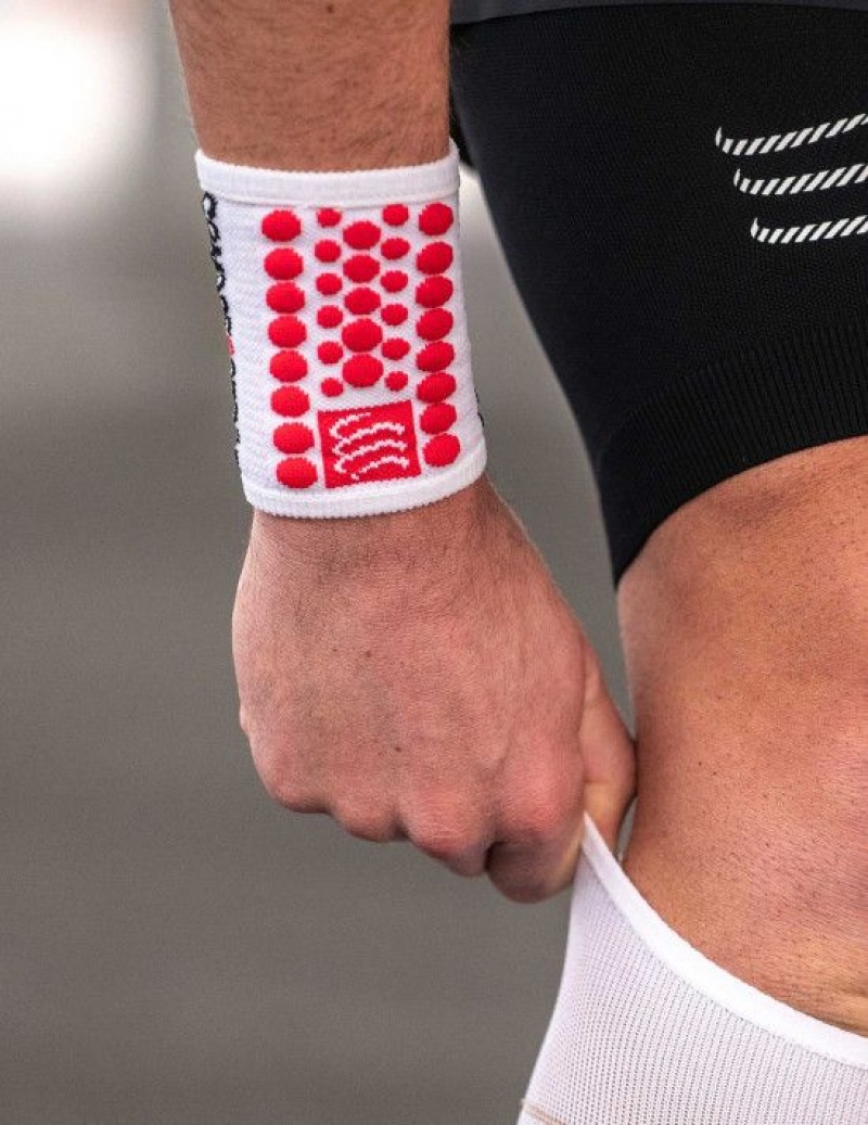 Wrist Sweatbands ανδρικα Compressport Sweatbands 3D.Dots ασπρα κοκκινα | FNRUG-8703