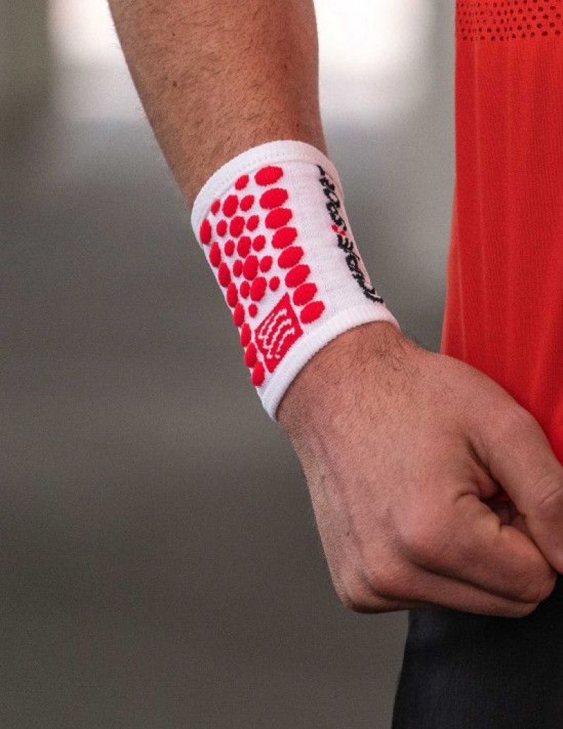 Wrist Sweatbands ανδρικα Compressport Sweatbands 3D.Dots ασπρα κοκκινα | FNRUG-8703