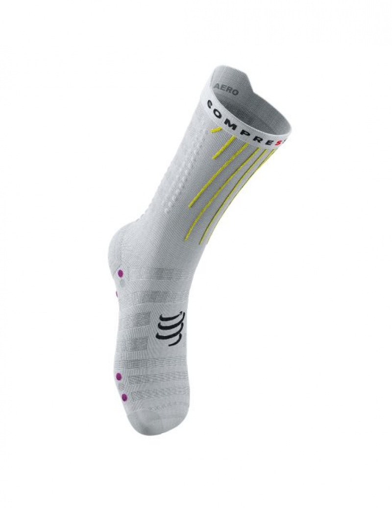 Καλτσεσ Compressport Aero Socks ασπρα κίτρινα ροζ | FMNBO-9062