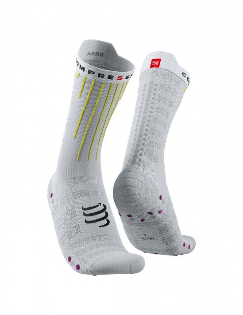 Καλτσεσ Compressport Aero Socks ασπρα κίτρινα ροζ | FMNBO-9062