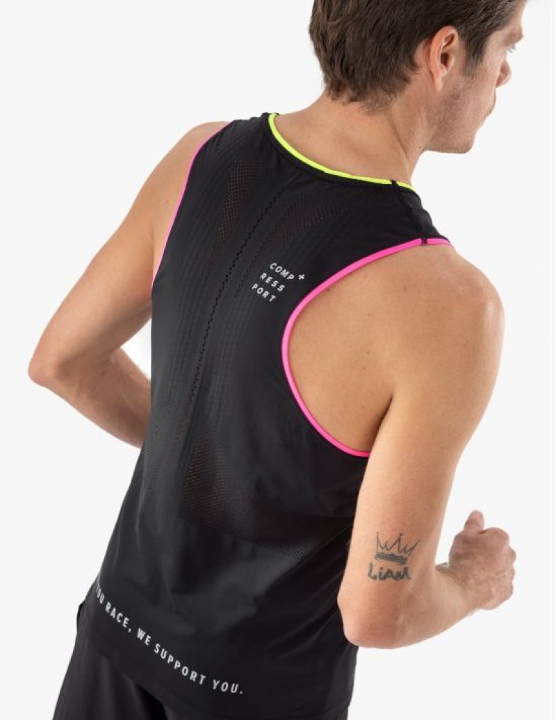 μπλουζακια Compressport Pro αγωνιστικα Singlet M μαυρα κίτρινα ροζ | RNXQB-1309