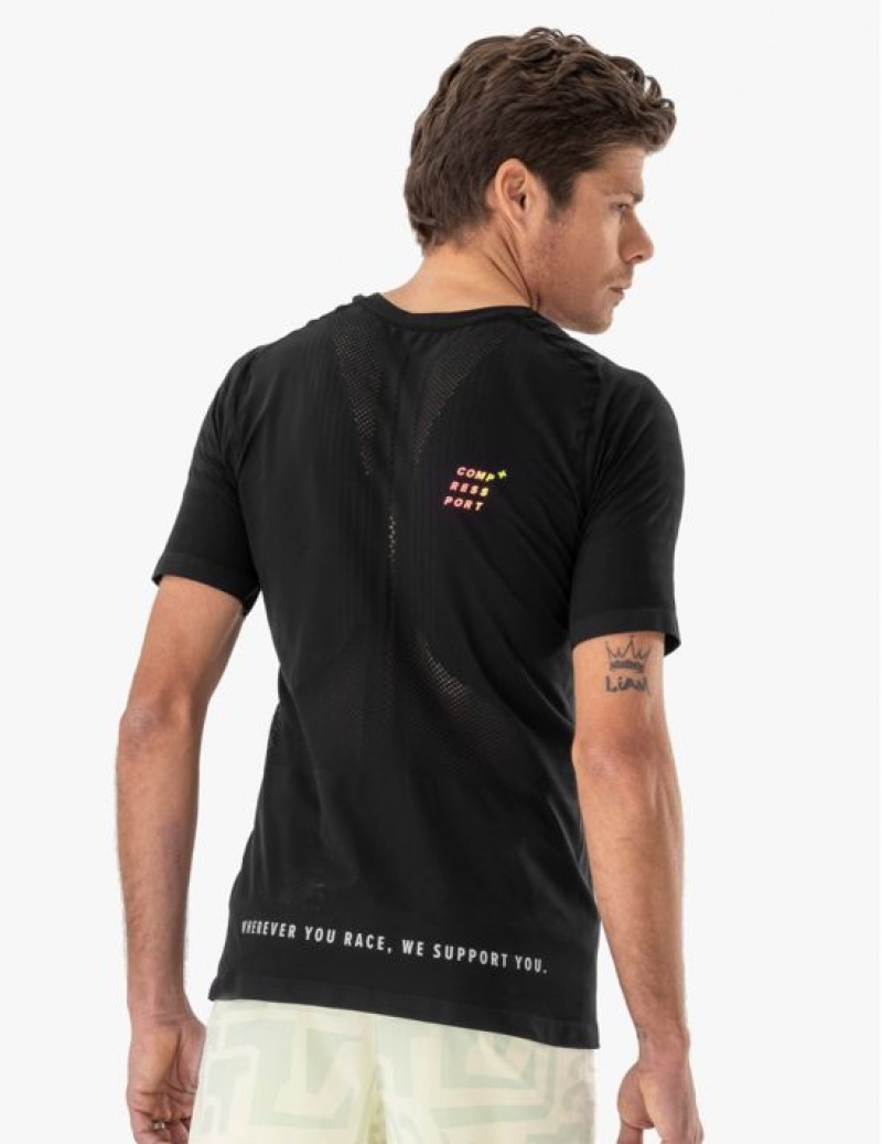 μπλουζακια Compressport αγωνιστικα SS Tshirt M μαυρα κίτρινα | LUPQV-8249