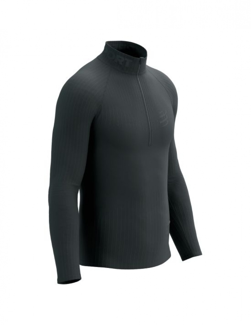 μπλουζακια γυναικεια Compressport 3D Thermo Half Zip LS Top μαυρα | PZRGF-8920