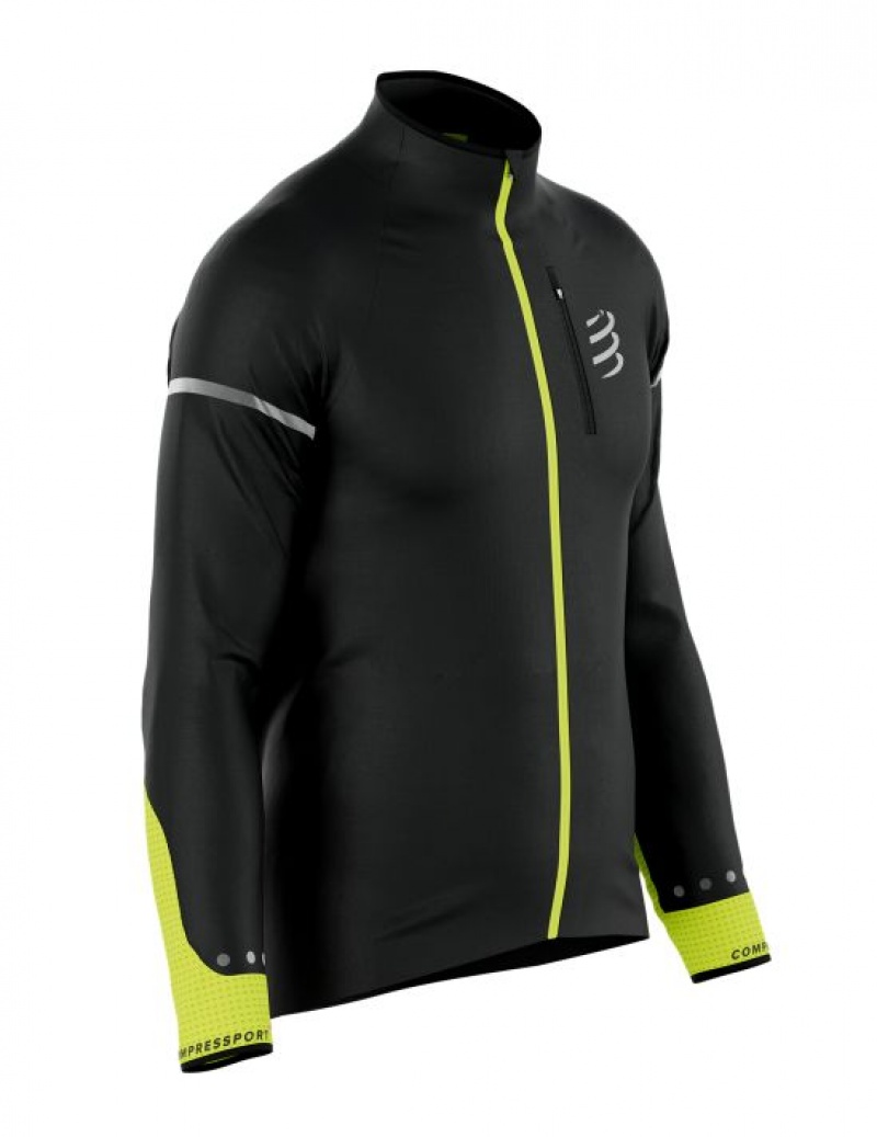 Μπουφαν ανδρικα Compressport Hurricane Windproof Jacket Flash M μαυρα κίτρινα | CJVPH-0346