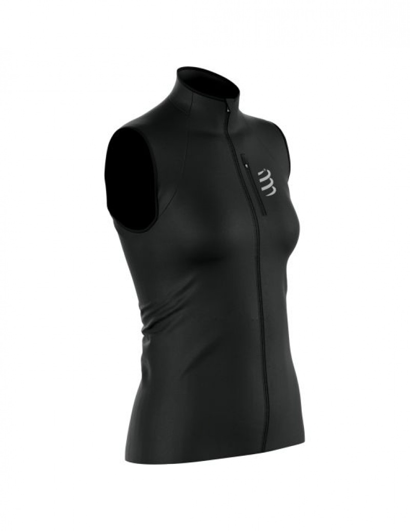 Μπουφαν γυναικεια Compressport Hurricane Windproof Vest W μαυρα | JZNGQ-6173