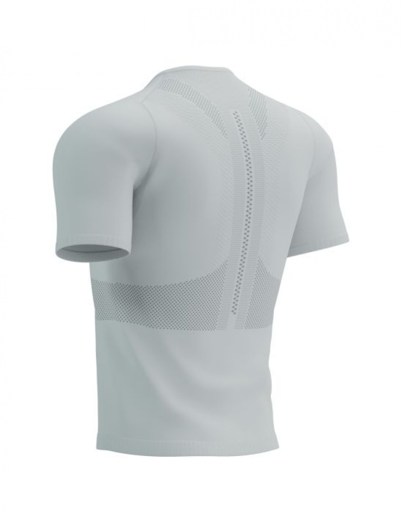 μπλουζακια ανδρικα Compressport Trail Half-Zip Fitted SS Top ασπρα | CSNYW-9310