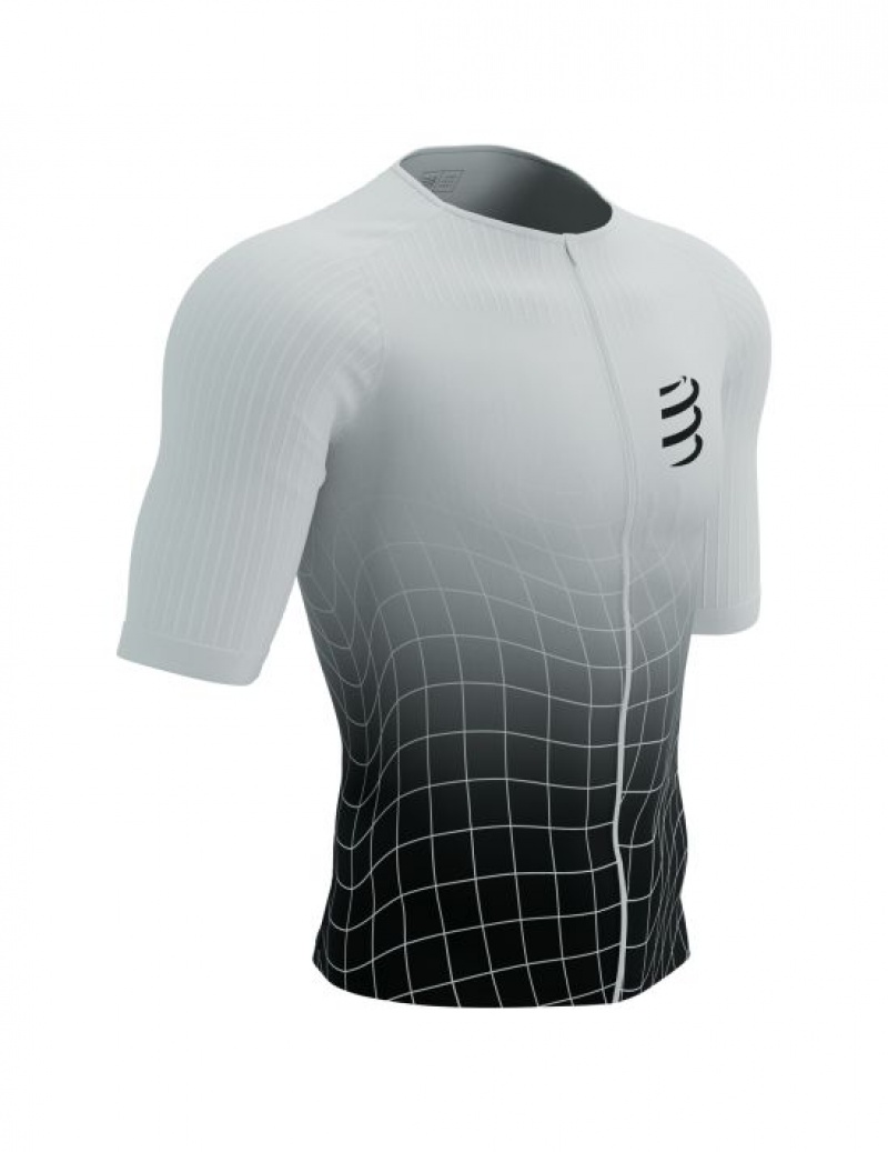 μπλουζακια ανδρικα Compressport Tri Postural Aero SS Top M μαυρα ασπρα | IPCEV-8762