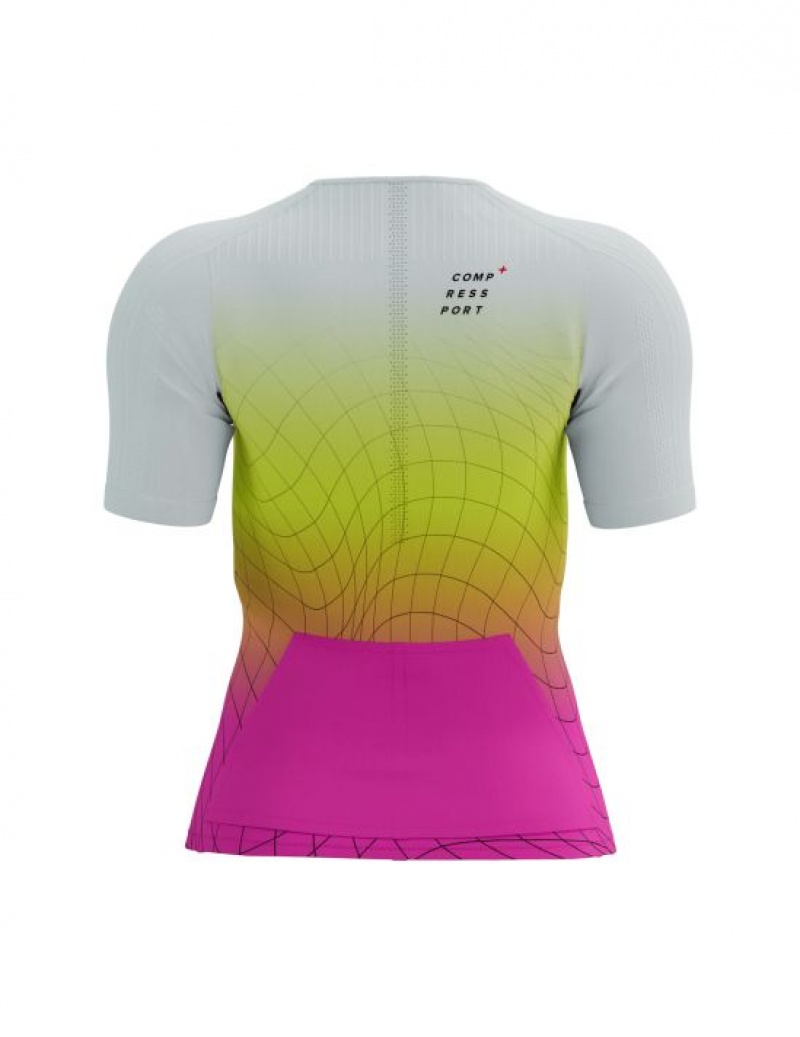 μπλουζακια γυναικεια Compressport Tri Postural Aero SS Top W κίτρινα ροζ | UYZIE-9425