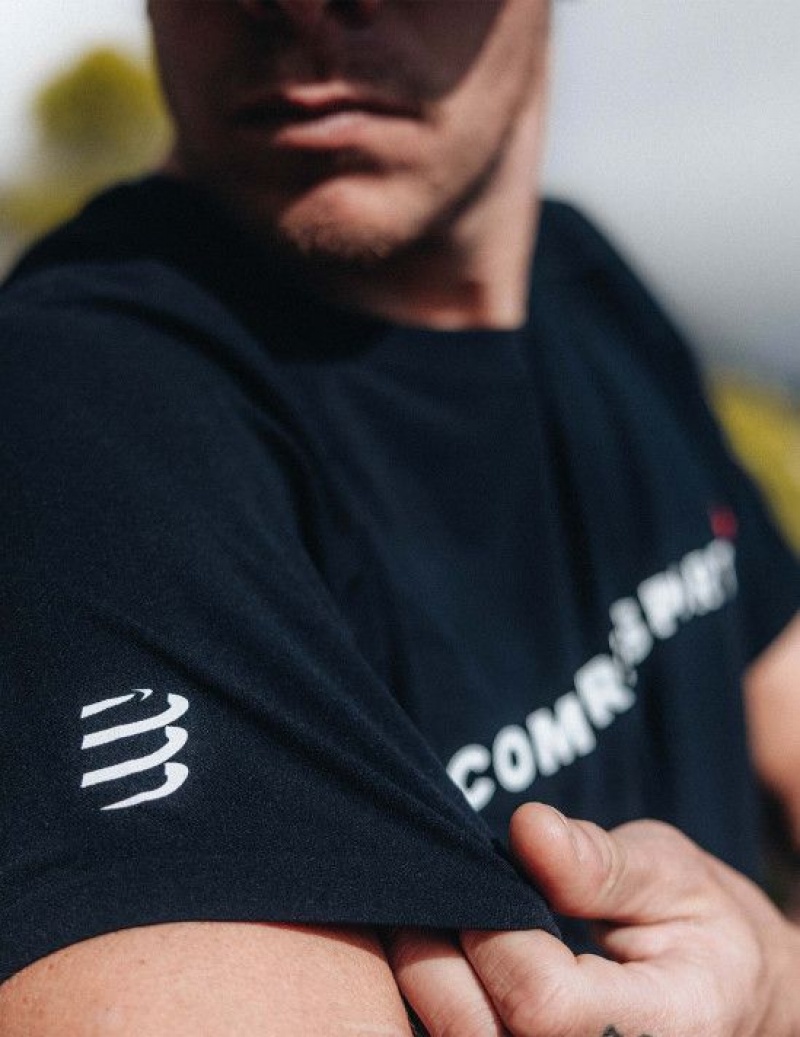 μπλουζακια ανδρικα Compressport Αθλητικά SS Logo Tshirt M μαυρα | WHJYS-8402