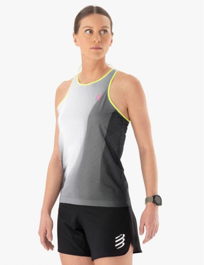 αμανικα μπλουζακια γυναικεια Compressport Performance Singlet W μαυρα ασπρα | LRCZH-9354