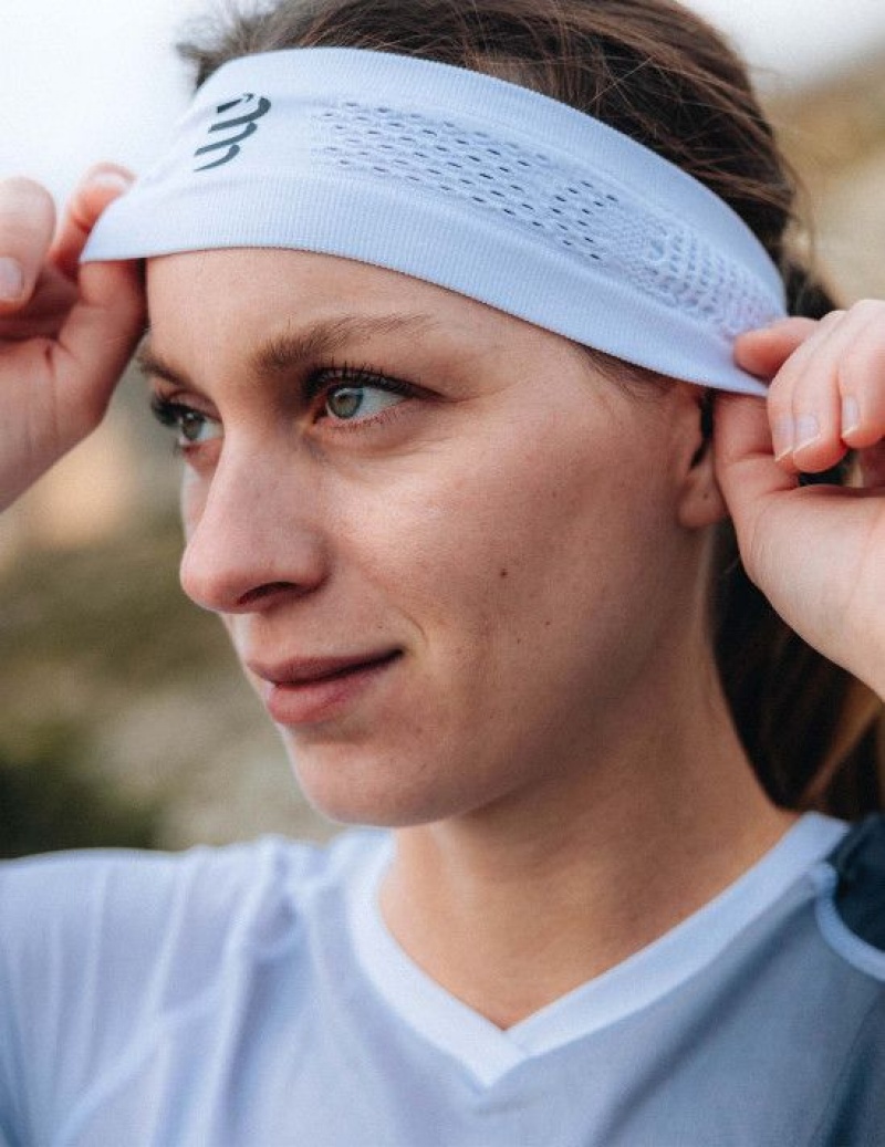 κορδελα μαλλιων γυναικεια Compressport Thin Headband On/Off ασπρα | ILFAP-8071