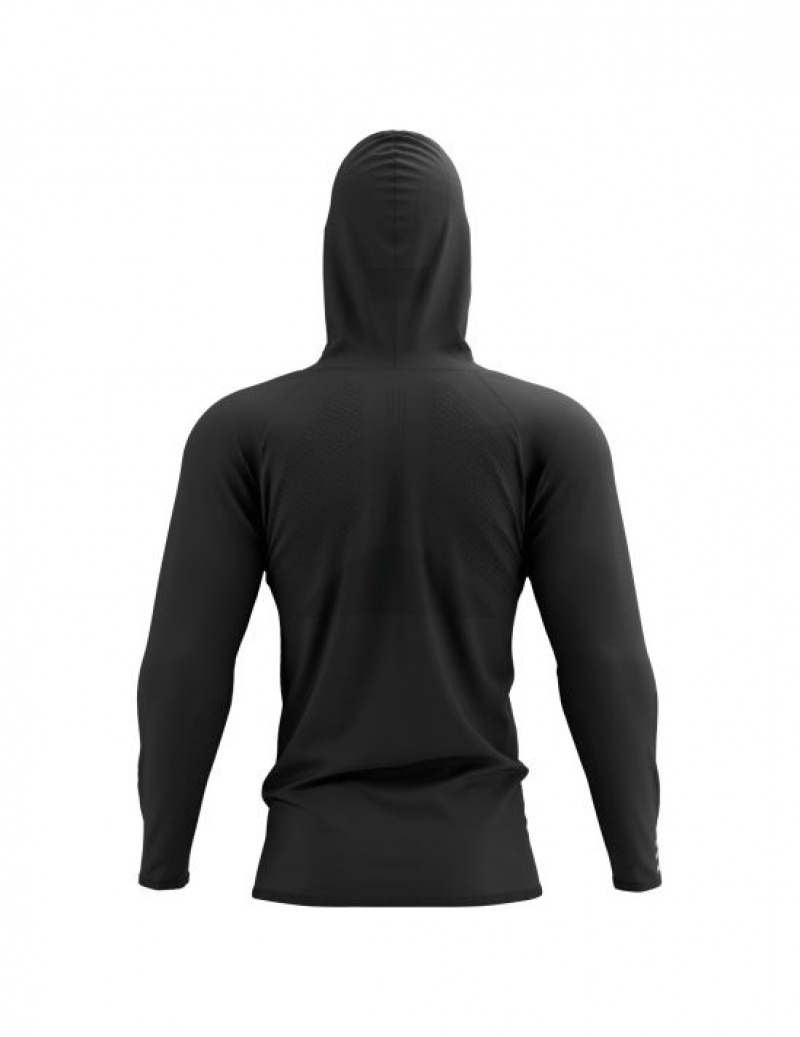 Φουτερ με Κουκουλα ανδρικα Compressport 3D Thermo Seamless Hoodie Zip μαυρα | JAQHK-6480