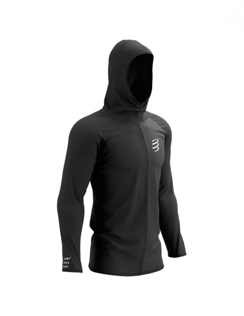 Φουτερ με Κουκουλα ανδρικα Compressport 3D Thermo Seamless Hoodie Zip μαυρα | JAQHK-6480