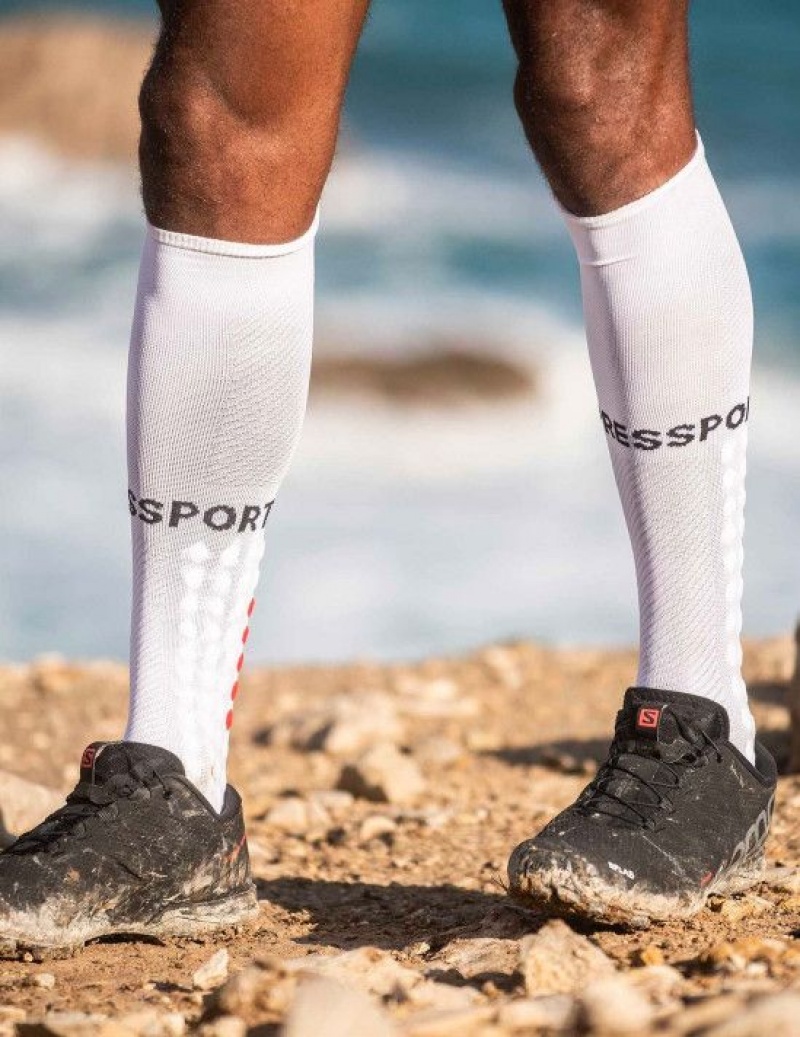 καλτσες για τρεξιμο ανδρικα Compressport Full Socks Run ασπρα | KSDNR-7589