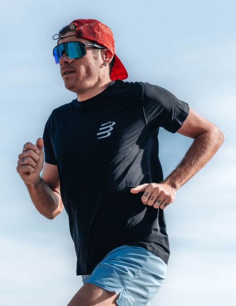 πουκάμισα για τρέξιμο ανδρικα Compressport Performance SS Tshirt M μαυρα ασπρα | MRGES-9152