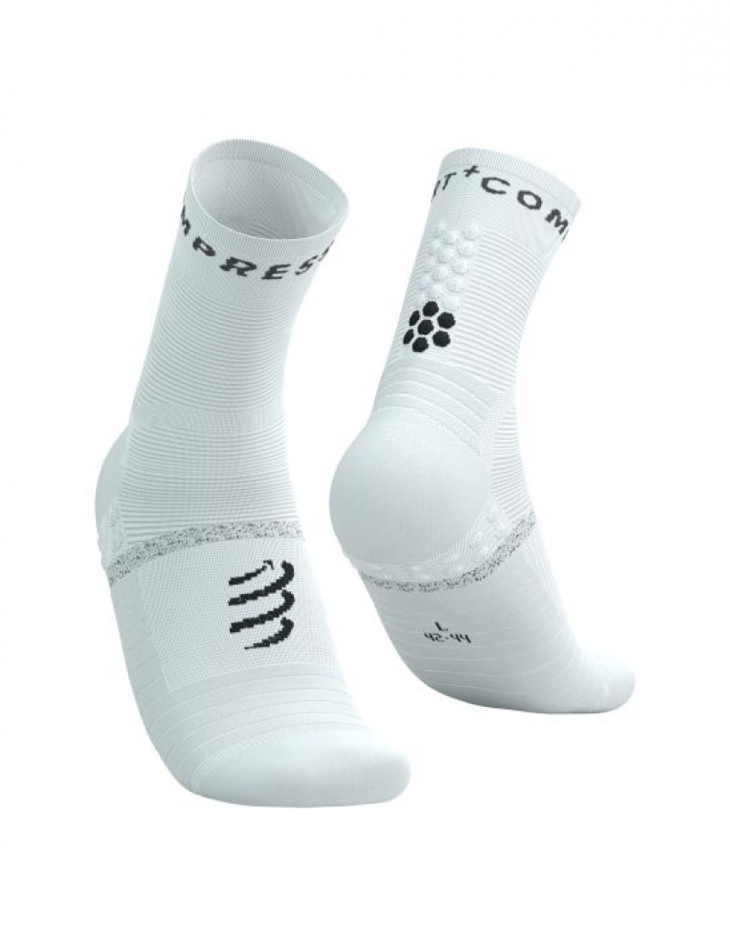 καλτσες για τρεξιμο ανδρικα Compressport Pro Marathon Socks V2.0 ασπρα μαυρα | EHIGJ-7325