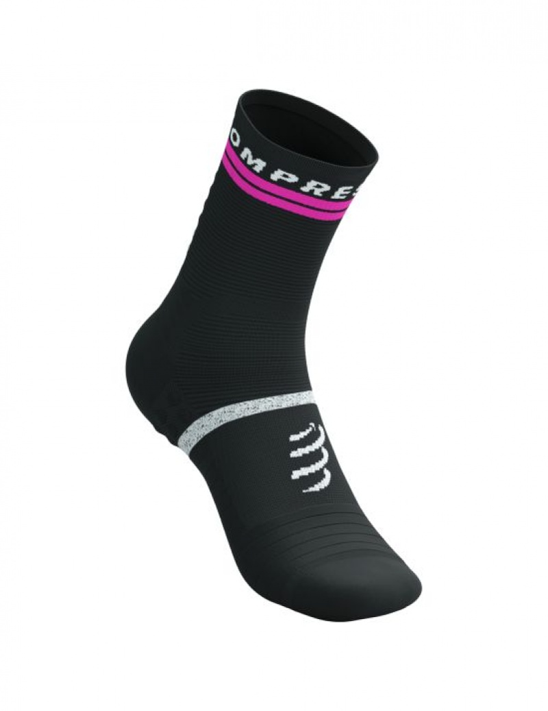 καλτσες για τρεξιμο ανδρικα Compressport Pro Marathon Socks V2.0 μαυρα κίτρινα ροζ | BHDIL-2598