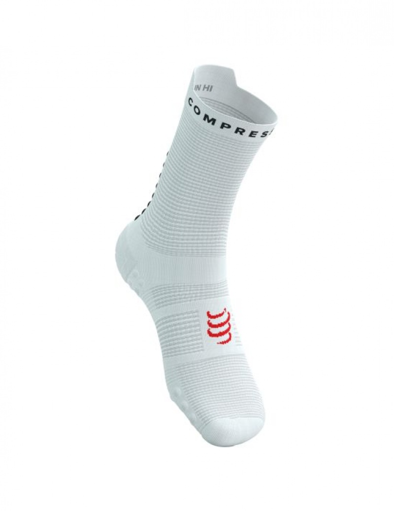 καλτσες για τρεξιμο ανδρικα Compressport Pro αγωνιστικα Socks v4.0 Run High ασπρα μαυρα | JVMBQ-1578