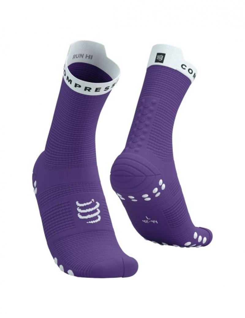 καλτσες για τρεξιμο ανδρικα Compressport Pro αγωνιστικα Socks v4.0 Run High μωβ ασπρα | BVTSP-6325