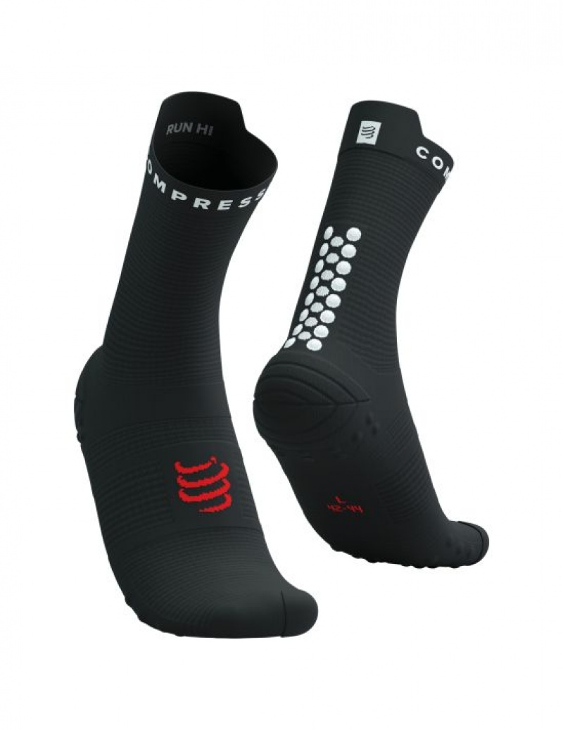 καλτσες για τρεξιμο ανδρικα Compressport Pro αγωνιστικα Socks v4.0 Run High μαυρα ασπρα | VUZHG-4270