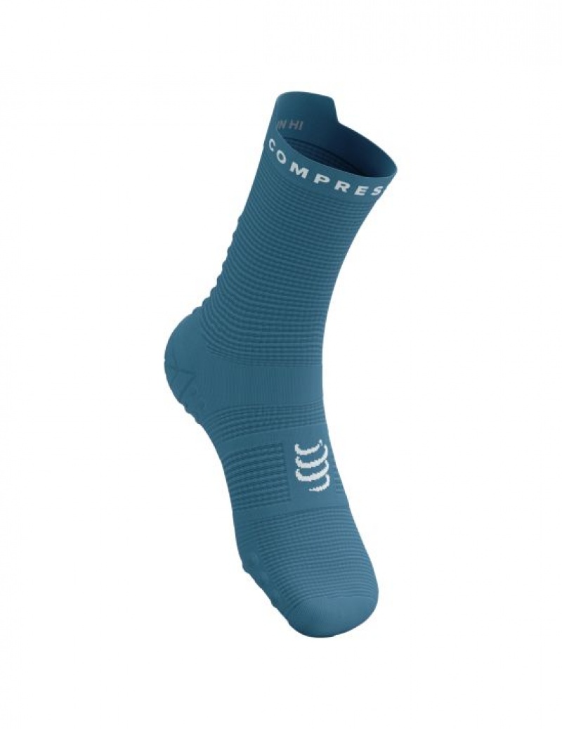 καλτσες για τρεξιμο ανδρικα Compressport Pro αγωνιστικα Socks v4.0 Run High μπλε ασπρα | YSGHL-0726