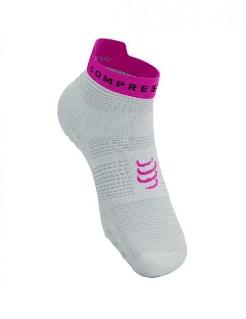 καλτσες για τρεξιμο ανδρικα Compressport Pro αγωνιστικα Socks v4.0 Run Low ασπρα κίτρινα ροζ | NZBCW-4213