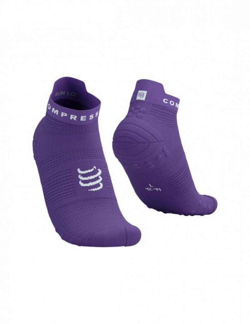 καλτσες για τρεξιμο ανδρικα Compressport Pro αγωνιστικα Socks v4.0 Run Low μωβ ασπρα | UBSWQ-2917