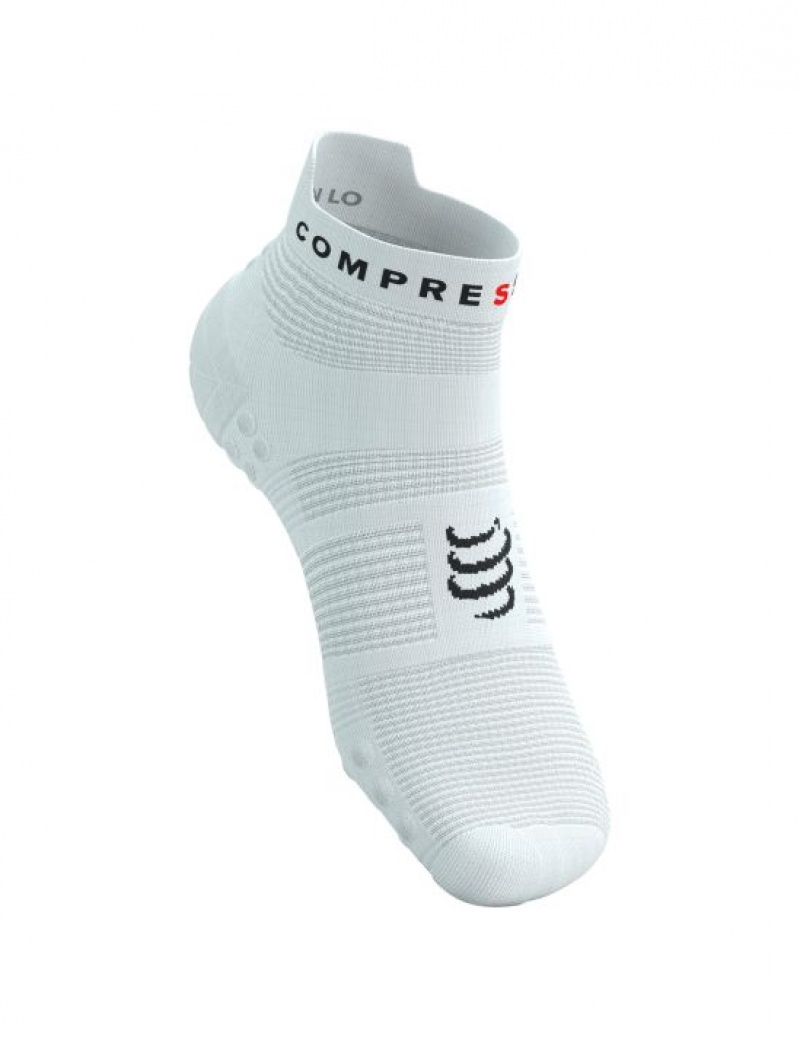 καλτσες για τρεξιμο ανδρικα Compressport Pro αγωνιστικα Socks v4.0 Run Low ασπρα μαυρα | CUAEY-4635