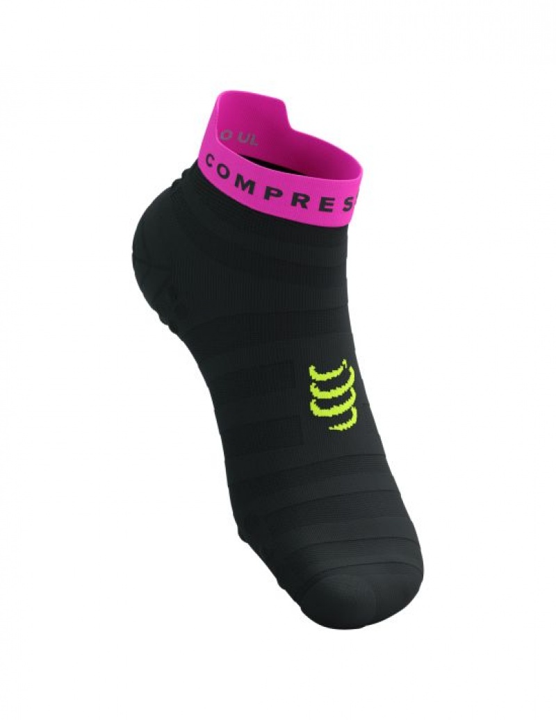 καλτσες για τρεξιμο ανδρικα Compressport Pro αγωνιστικα Socks v4.0 Ultralight Run Low μαυρα κίτρινα ροζ | YKZNJ-6054