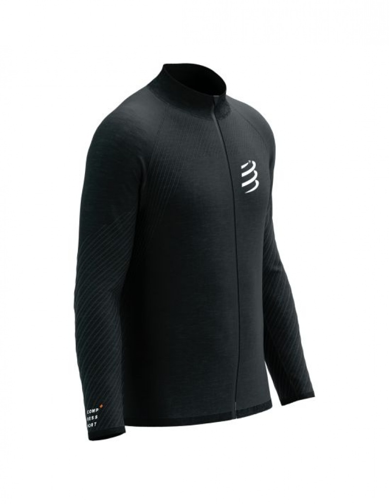 Φουτερ με Κουκουλα ανδρικα Compressport Seamless Zip Sweatshirt μαυρα | OTBNJ-6528