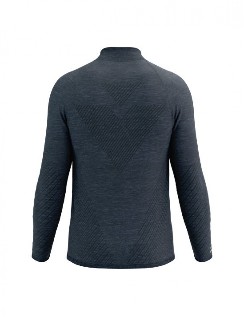 Φουτερ με Κουκουλα ανδρικα Compressport Seamless Zip Sweatshirt μπλε σκουρο | XCMHR-7968